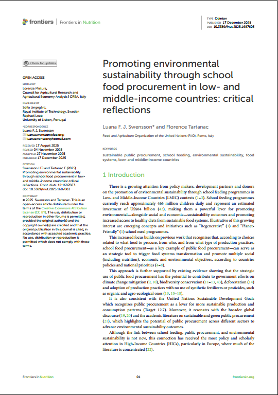 Promoting environmental sustainability through school food procurement in low- and middle-income countries: critical reflections